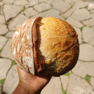 Slice of Classic Country Loaf showing airy crumb