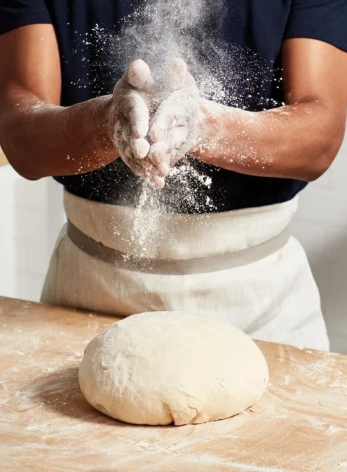 Baker shaping sourdough dough at Bombay Sourdough Company workshop